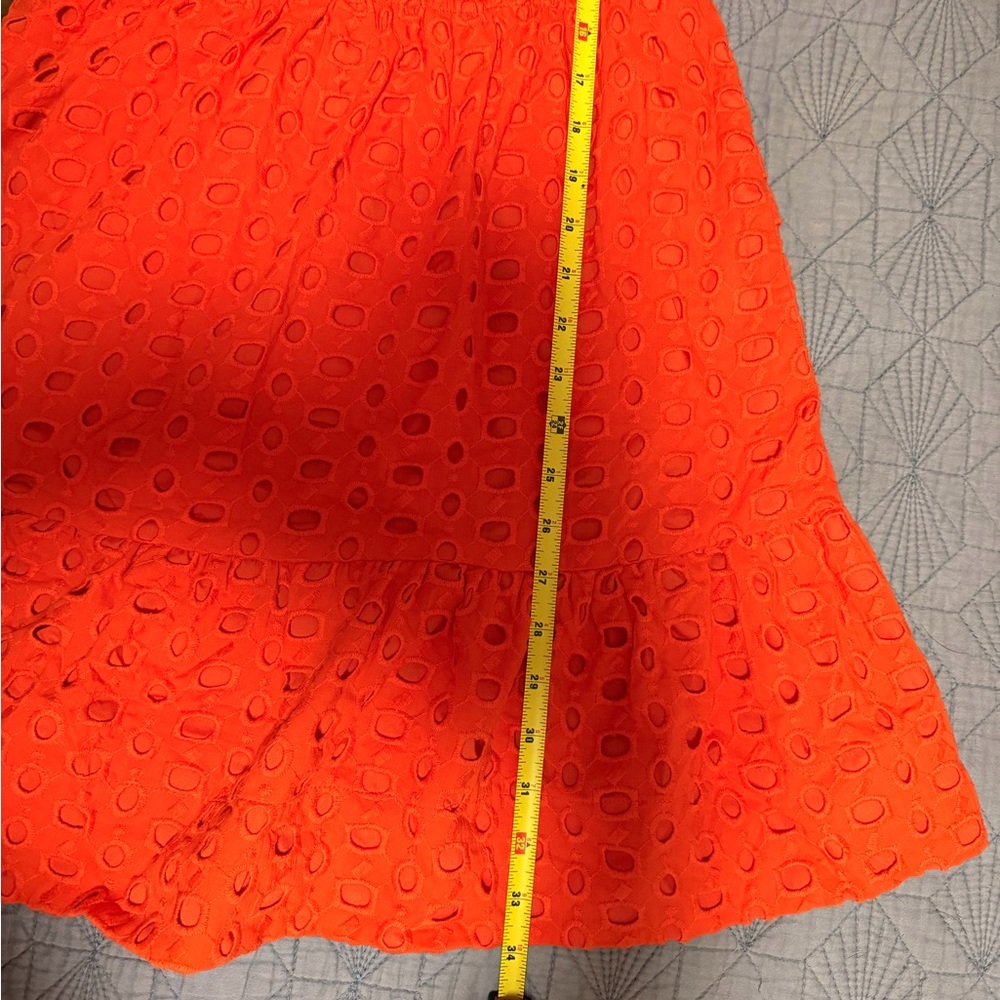 Cynthia Rowley Orange Large Eyelet Smocked Mini Dress w/ Pockets Sz XS - Picture 11 of 11